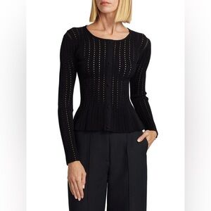 ADAM LIPPES
Pointelle-Knit Peplum Cardigan size M in black